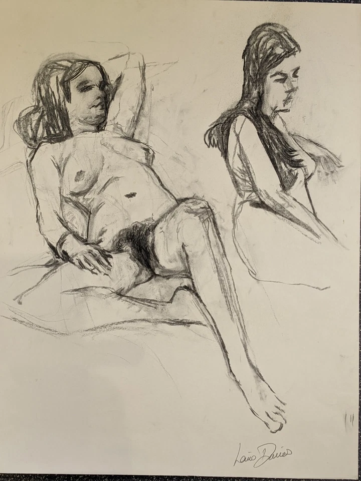 Large Original pencil & charcoal drawing by Lewis Davies 1939-2010 nude woman - Image 1 of 4