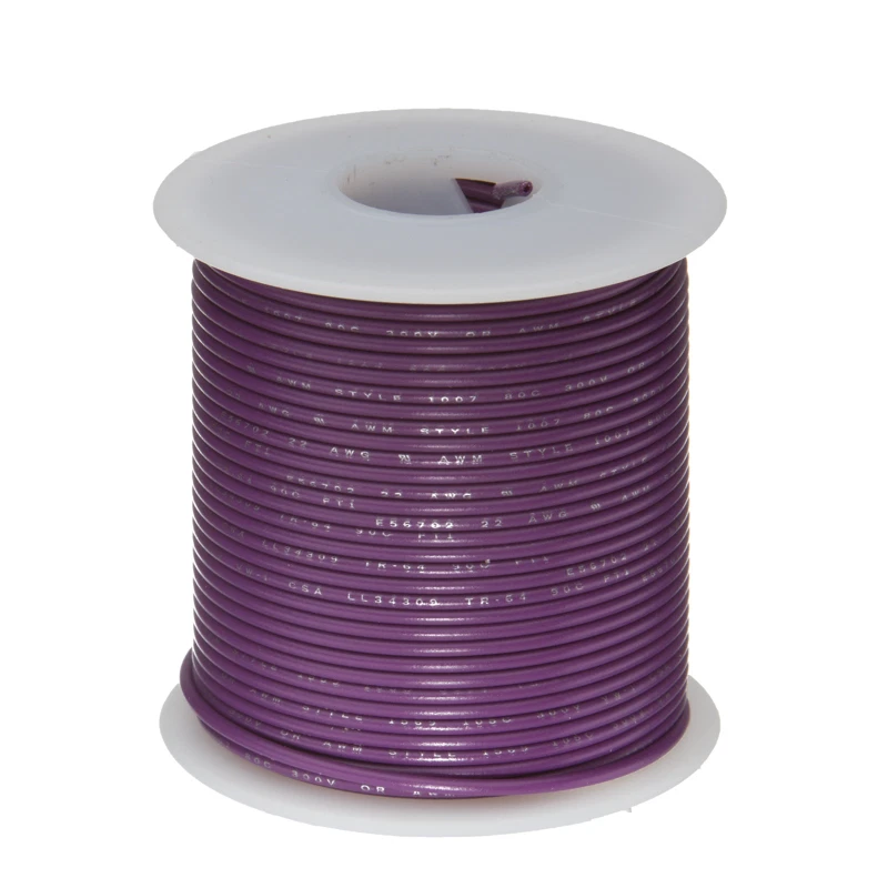 Cable de conexión trenzado calibre 26 AWG violeta 100 pies 0,0190" UL1007 300 voltios Foto 1 de 1