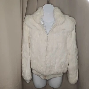 Fur Jacket Ada Dyed Rabbit Child's M Shoulder Pads Pockets Bomber 80's Vintage - Picture 1 of 7