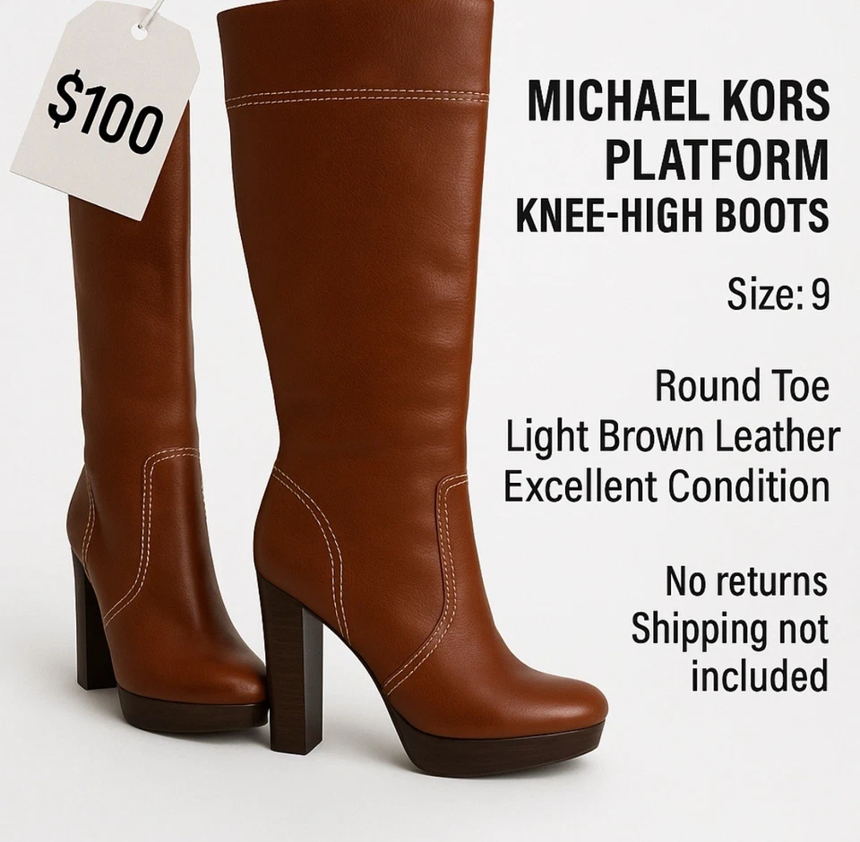 Botas de couro plataforma Michael Kors altura do joelho – femininas tamanho 9 - Imagem 1 de 1