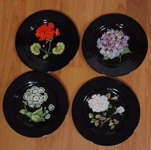 Set of 4 Tiffany & Co. Mrs. Delaney's Flowers  Sybil Connolly Black Salad Plates - Picture 1 of 6