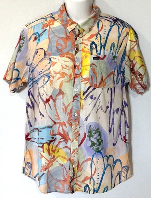 Camisa RVCA Sage Vaughn Para Hombres Mediana Abotonada Colorida Abstracta Estampado Floral Top Foto 1 de 4