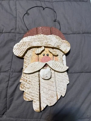 Ручной работы и расписной деревянный Санта украшение стены вися Рождество - Изображение 1 из 4