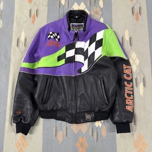 1990s Vintage Arctic Cat Team Arctic Racing Leather Jacket Heavy Duty Size Large - Picture 1 of 8