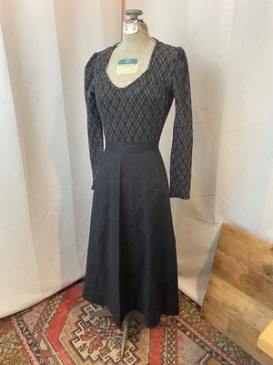 Черная льняная полная юбка Dark Academia 1950-е винтажная круглая металлическая молния XS S - Изображение 1 из 4