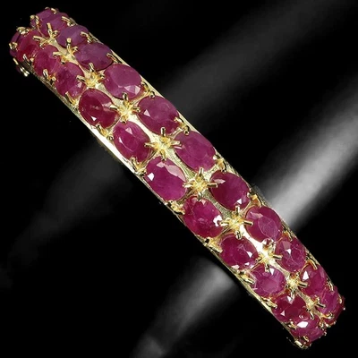 Brazalete de plata de ley 925 rubí ovalado 7x5 mm joyas de piedras preciosas naturales 7,8 pulgadas Foto 1 de 4