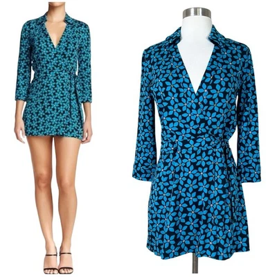 DVF | Celeste Floral Wrap Blue Black Cotton Silk Designer Romper No Size Tag EUC - Изображение 1 из 4