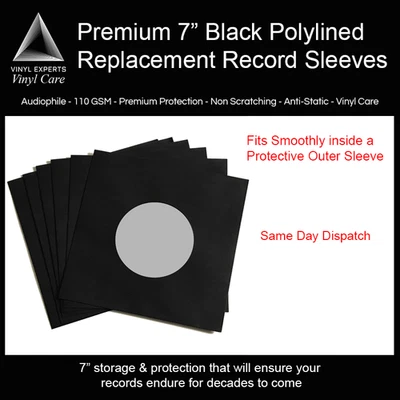 7" Inch Black Paper Polylined Single Vinyl Record Replacement Covers - 110 GSM - Image 1 of 4