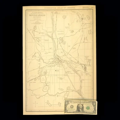 Arte de pared suburbano vintage de Minneapolis mapa City Street Minnesota ca 1919 centro Foto 1 de 4