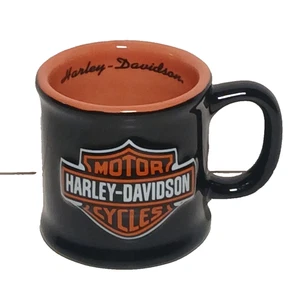 HARLEY-DAVIDSON Miniature Coffee Mug Espresso Cup Black/Orange Bar & Shield Logo - Picture 1 of 9