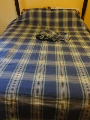 Eddie Bauer Queen Duvet Cover 3 Pillow Shams Blue Plaid Reversible 86" x 90" - Image 1 of 4