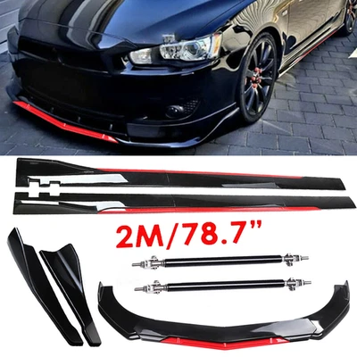 Front Bumper Lip Splitter Spoiler Glossy Black Red Body Kits For Mitsubishi Lanc Foto 1 de 4