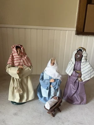 Byers Choice Carolers Nativity Mary, Joseph, Wiseman King, Baby Jesus 4 Pc Vtg - Image 1 of 4