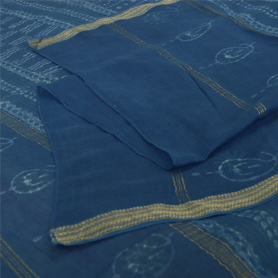 Estola de algodão puro estampada em bloco de mão Sanskriti vintage longa azul Dupatta Bagru - Imagem 1 de 4