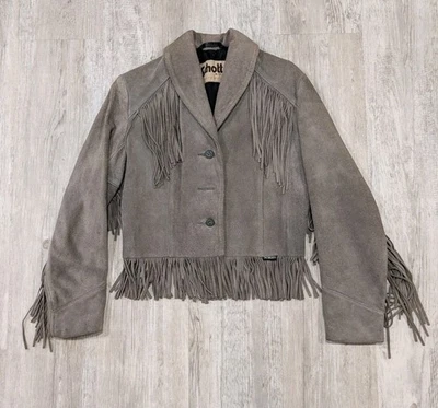 Vintahe Schott Fringed Western Suede Leather Jacket Women's Size 12 USA Gray  - Image 1 of 4