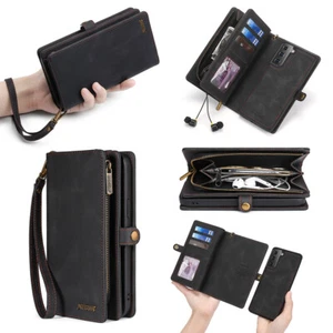 For Samsung Galaxy S25 S24 S23 S22 S21 Zipper Card Wallet Removable Case+Strap - Picture 1 of 50
