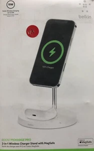 Belkin Boost Charge Pro 2-in-1 Wireless Charger Stand w/MagSafe - White - Picture 1 of 3