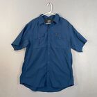 Columbia Button Up Mens XL Blue Solid Short Sleeve Collared Pockets Casual Adult