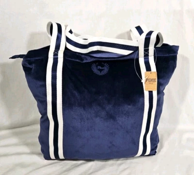 Victorias Secret PINK Navy Blue Soft Velour Ribbed Shoulder Bag Zip Closure NWT - Image 1 of 4