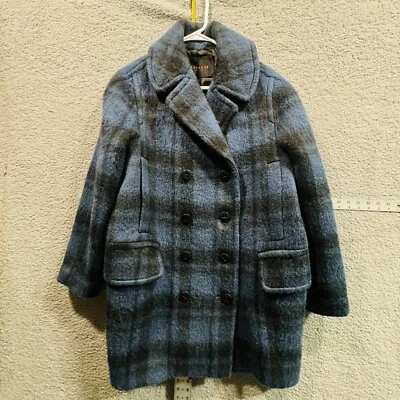 Coach синий и черный клетку шерсти/альпака смесь негабаритный Peacoat SZ M EUC - Изображение 1 из 4