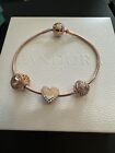 Pandora Rose Gold Essence Bracelet & 3 Charms Giftbox & Bag 17cm