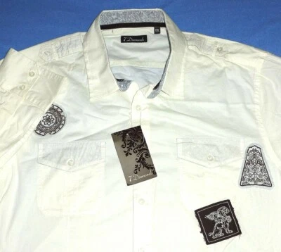 CAMISA DIAMANTE HOMBRE XXL NUEVA 7 "KARMA POLICE" GRIS CREMA ADORNO PAISLEY Foto 1 de 4
