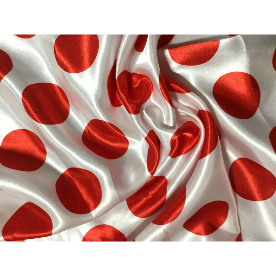 Lunares rojos sobre blancos - Tela satinada Charmeuse de seda sintética Foto 1 de 2