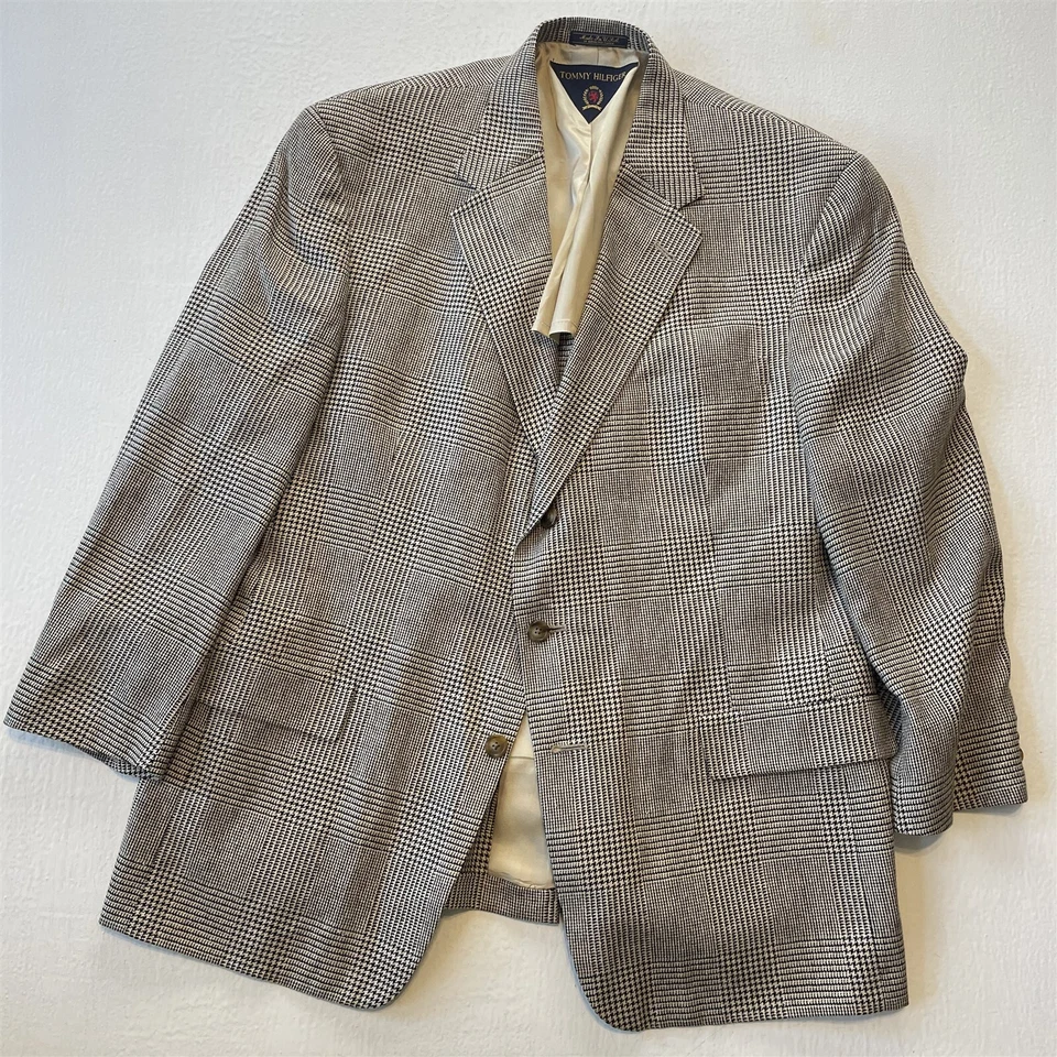 Vtg Tommy Hilfiger USA Made 46R Glenn Check Mens Blazer Sport Coat Jacket - Image 1 of 4