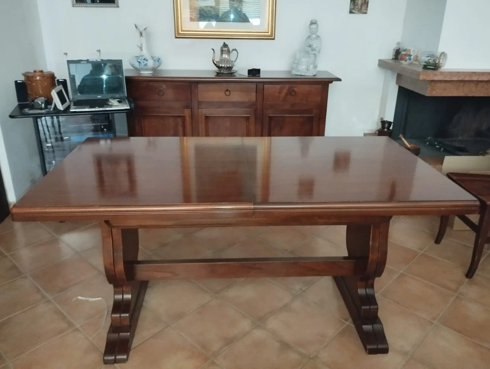 Tavolo castagno massello allungabile da 160 a 340 cm + 5 sedie - Immagine 1 di 4