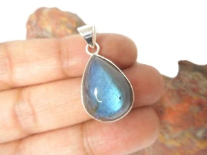 Teardrop LABRADORITE Sterling Silver 925 Gemstone PENDANT - Gift Boxed! - Imagen 1 de 5