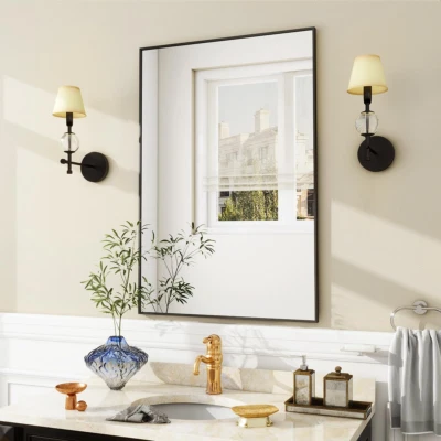 Wall Mirror 20" X 28" Rectangular Bathroom Mirror with Metal Frame, Hangs Horizo - Image 1 of 4