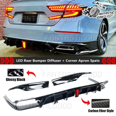 For Honda Accord 10th Gen 18-20 LED Rear Bumper Diffuser + 2x Corner Apron Spats - Imagem 1 de 4