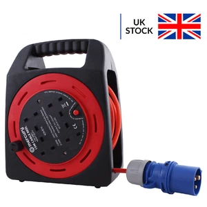 15m Camping Wohnwagen Elektro Netzanschluss Kabeltrommel orange 4 Gang 13A Stecker - Bild 1 von 4