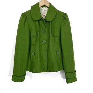 Tulle Retro Cropped Button Wool Blend Jacket Small Kelly Green Pea Coat