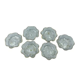 6 cuencos de postre delicados de vidrio fino vintage tono dorado patrón de acento de hojas - Imagen 1 de 6