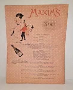 Early Restaurant Menu MAXIMS Paris March 1908 unique textured paper - Picture 1 of 2