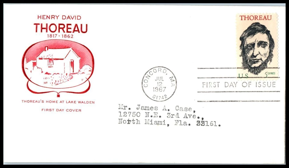 1967 Henry David Thoreau author 5c Sc 1327 FDC with House of Farnam cachet (E56 - Image 1 of 1