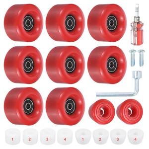 8pcs Roller Skate Wheels Quad with ABEC-9 Bearing 82A PU 2 Toe Stoppers Red - Picture 1 of 8