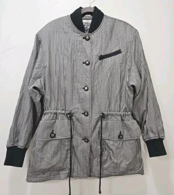 Chaqueta De Colección Evan Picone Fin de Semana Nylon S Mujeres M Negro Blanco Cuadros Almohadillas para el Hombro  Foto 1 de 4