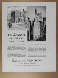 1938 Bank of New York Return of Original Name vintage print Ad - Picture 1 of 1