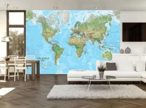 World Map Wallpaper Woven Self-Adhesive Wall Art Mural Decal M248 - Picture 1 of 1