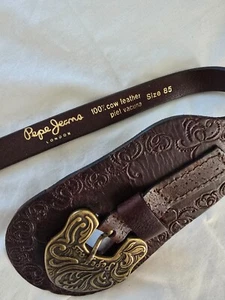 PEPE JEANS London Ceinture vintage originale tout cuir marron Taille 85 cm - Imagen 1 de 4