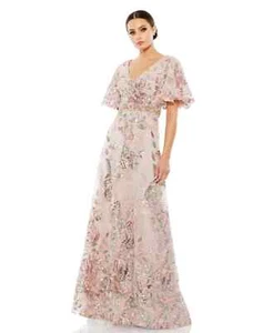 Nuevo sin etiquetas Vestido para mujer Mac Duggal floral adornado manga corta imitación envolvente talla 8 $498 - Imagen 1 de 18