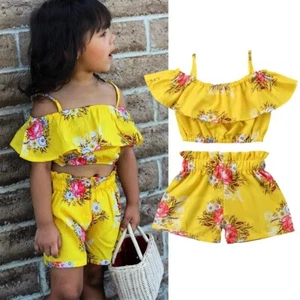 Girls Basic Ruffled Design Flower All Over Print Camisole And Elastic Shorts Set - Picture 1 of 8