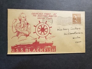 Submarine USS BLACKFISH SS-221 Naval Cover 1943 WWII Launch Cachet Groton, CT - Picture 1 of 2
