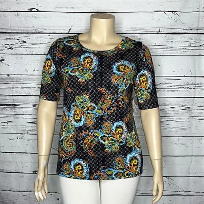 Camisa Top LuLaRoe Nueva Con Etiquetas Talla 2XL Negra - Estampado Paisley Manga Codo Gigi Tejida Foto 1 de 4