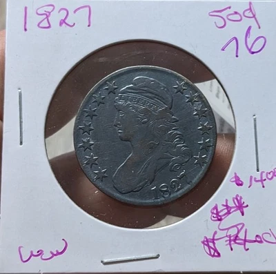 1827 Capped Bust Half Dollar XF-AU Square Base 2 Toner With Full Edge Lettering - Image 1 of 2