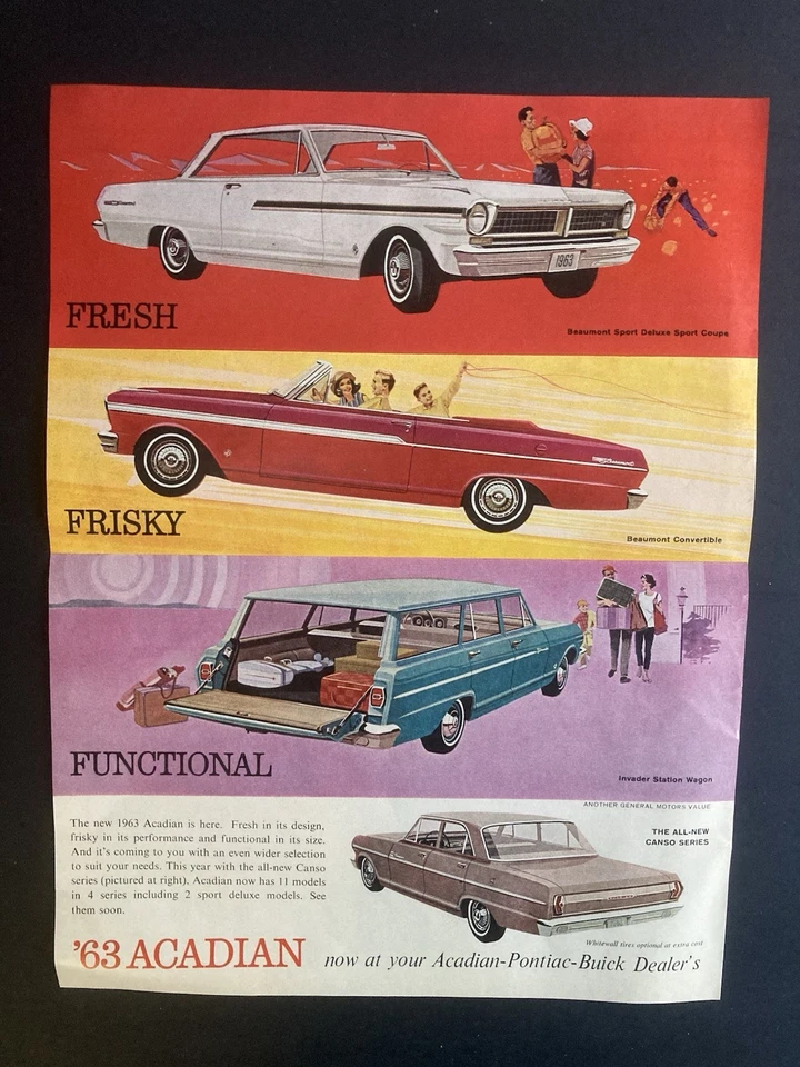 1963 Pontiac Canada Canadian Car Ad Invader Canso Beaumont Full Line — 第 1/1 张图片