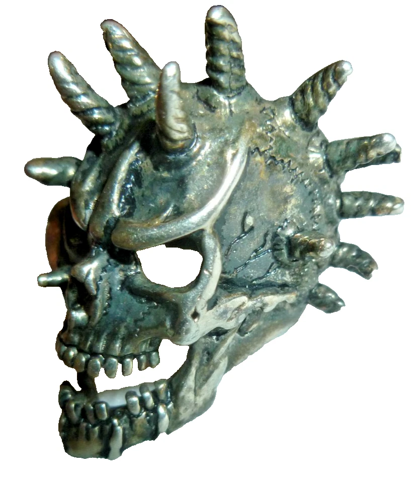 Vintage G & S Skull Ring Biker MC Heavy Metal Gothic Made USA Spiked Horns sz 12 - Image 1 of 4