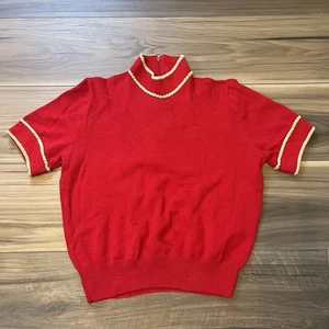 Vintage St. John Collection By Marie Grau Rot Gold Kurzarm Pullover Gr. P - Bild 1 von 7